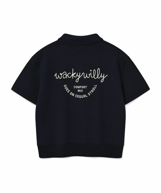 WOMEN'S TYPO LOGO COLLAR HALF ZIP-UP SHORT SLEEVE