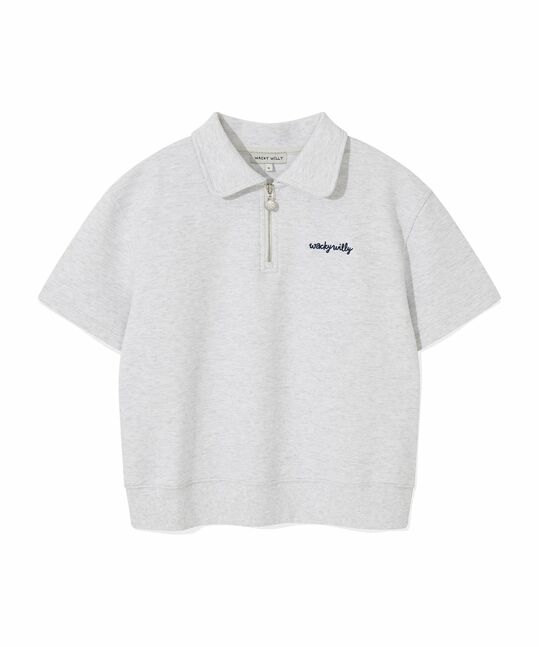 WOMEN'S TYPO LOGO COLLAR HALF ZIP-UP SHORT SLEEVE