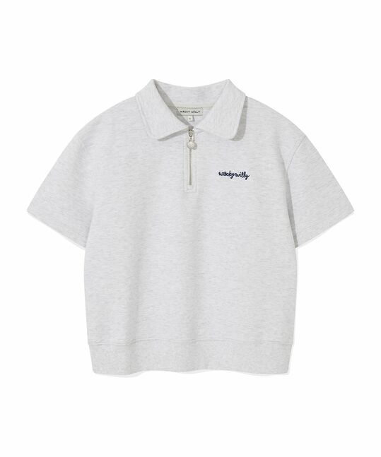 WOMEN'S TYPO LOGO COLLAR HALF ZIP-UP SHORT SLEEVE