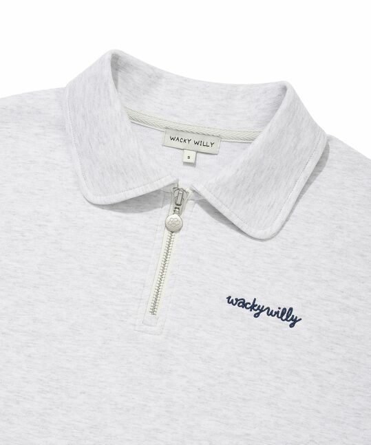 WOMEN'S TYPO LOGO COLLAR HALF ZIP-UP SHORT SLEEVE