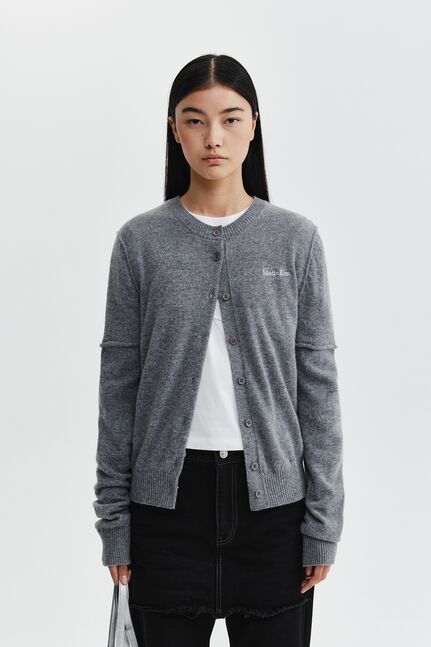 CASHMERE BLENDED CUTLINE ROUND CARDIGAN