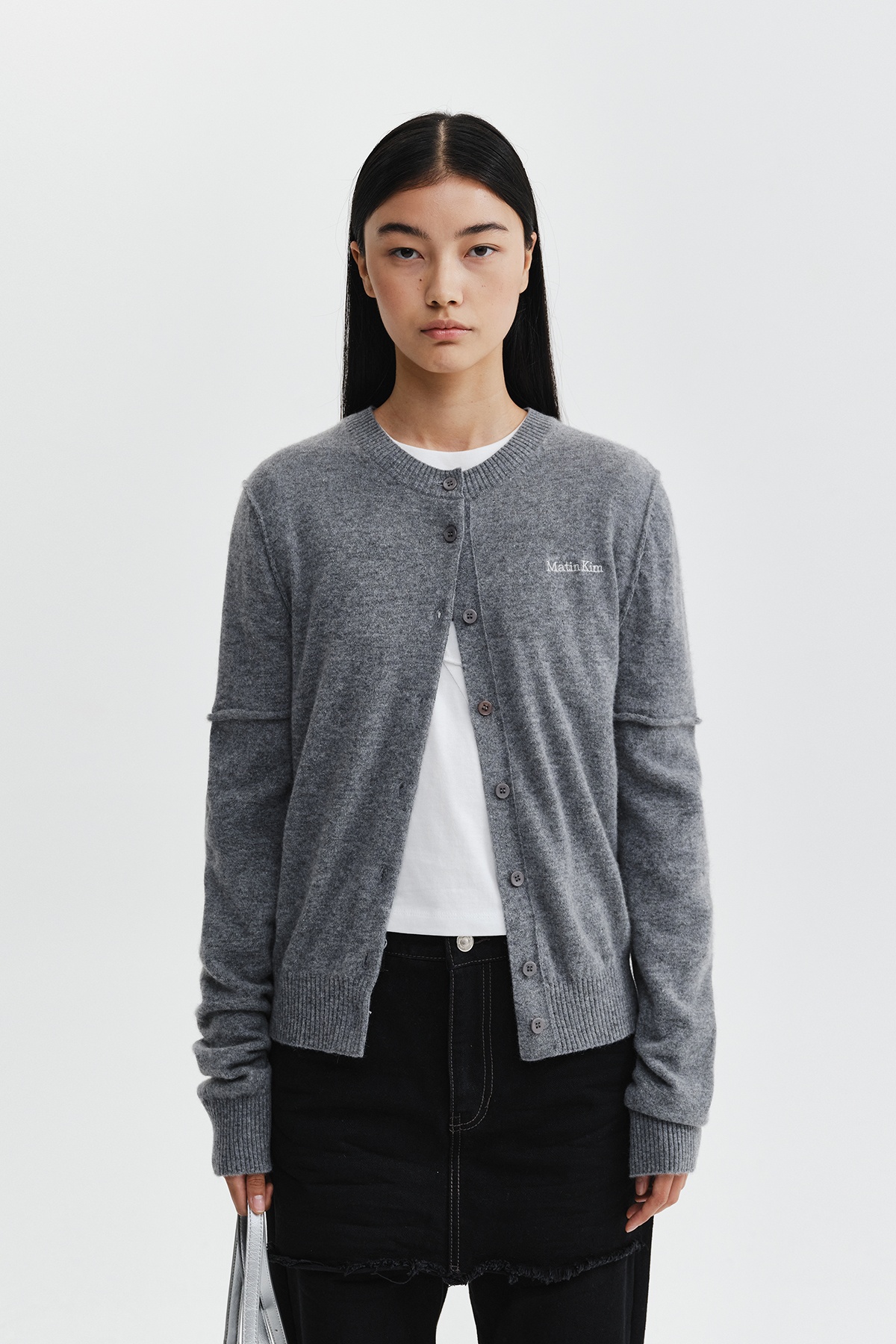 CASHMERE BLENDED CUTLINE ROUND CARDIGAN