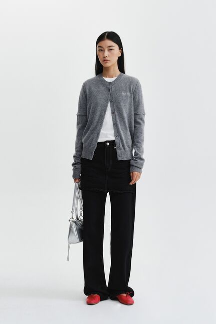 CASHMERE BLENDED CUTLINE ROUND CARDIGAN