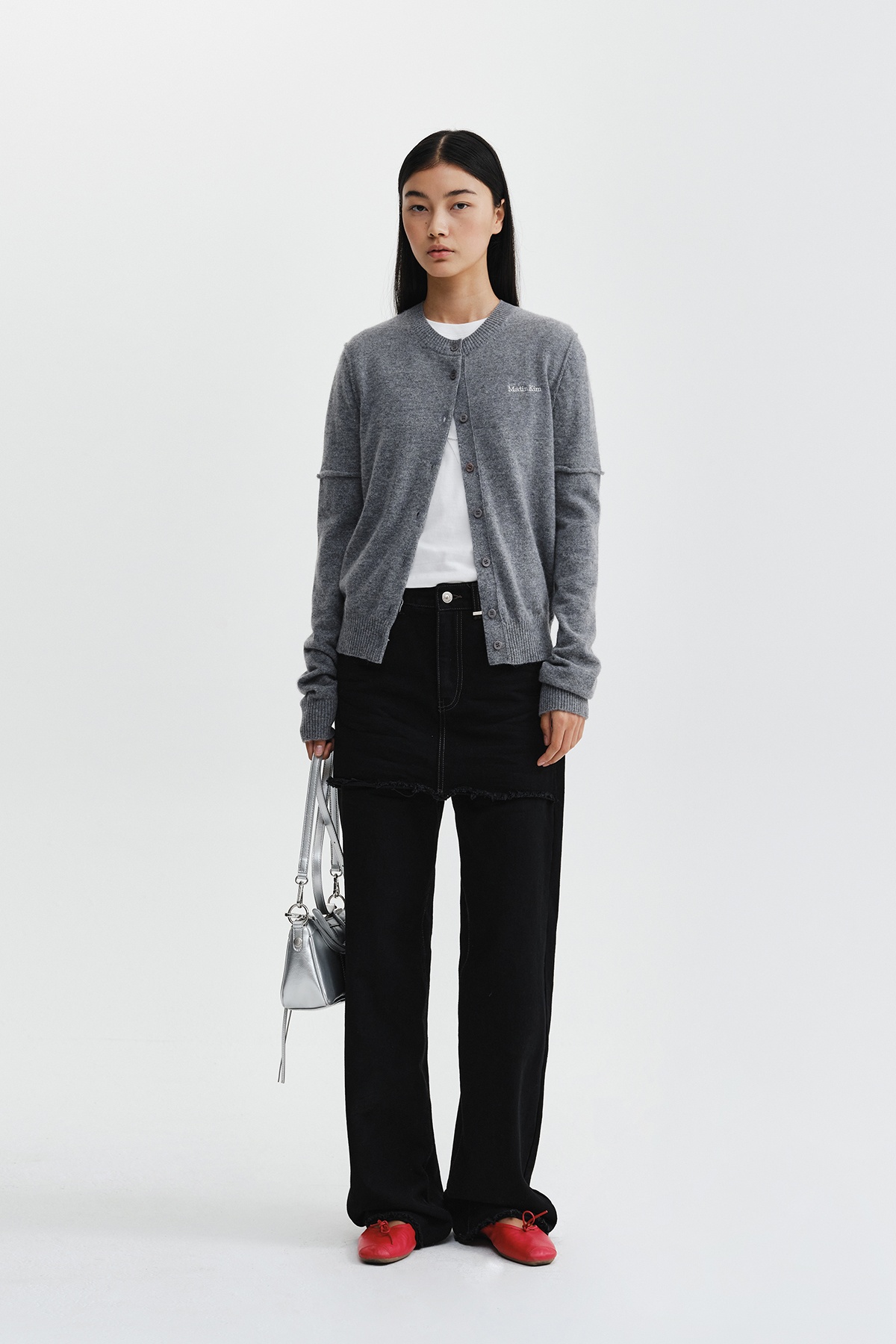 CASHMERE BLENDED CUTLINE ROUND CARDIGAN
