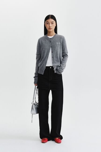 CASHMERE BLENDED CUTLINE ROUND CARDIGAN