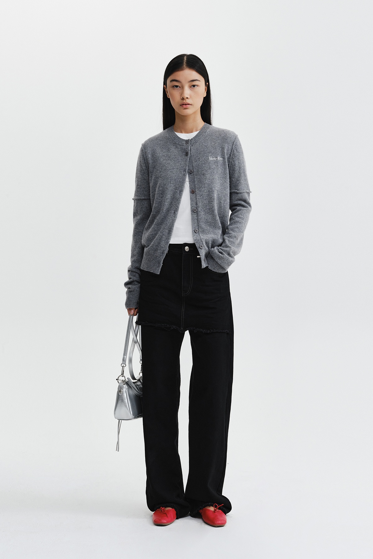 CASHMERE BLENDED CUTLINE ROUND CARDIGAN
