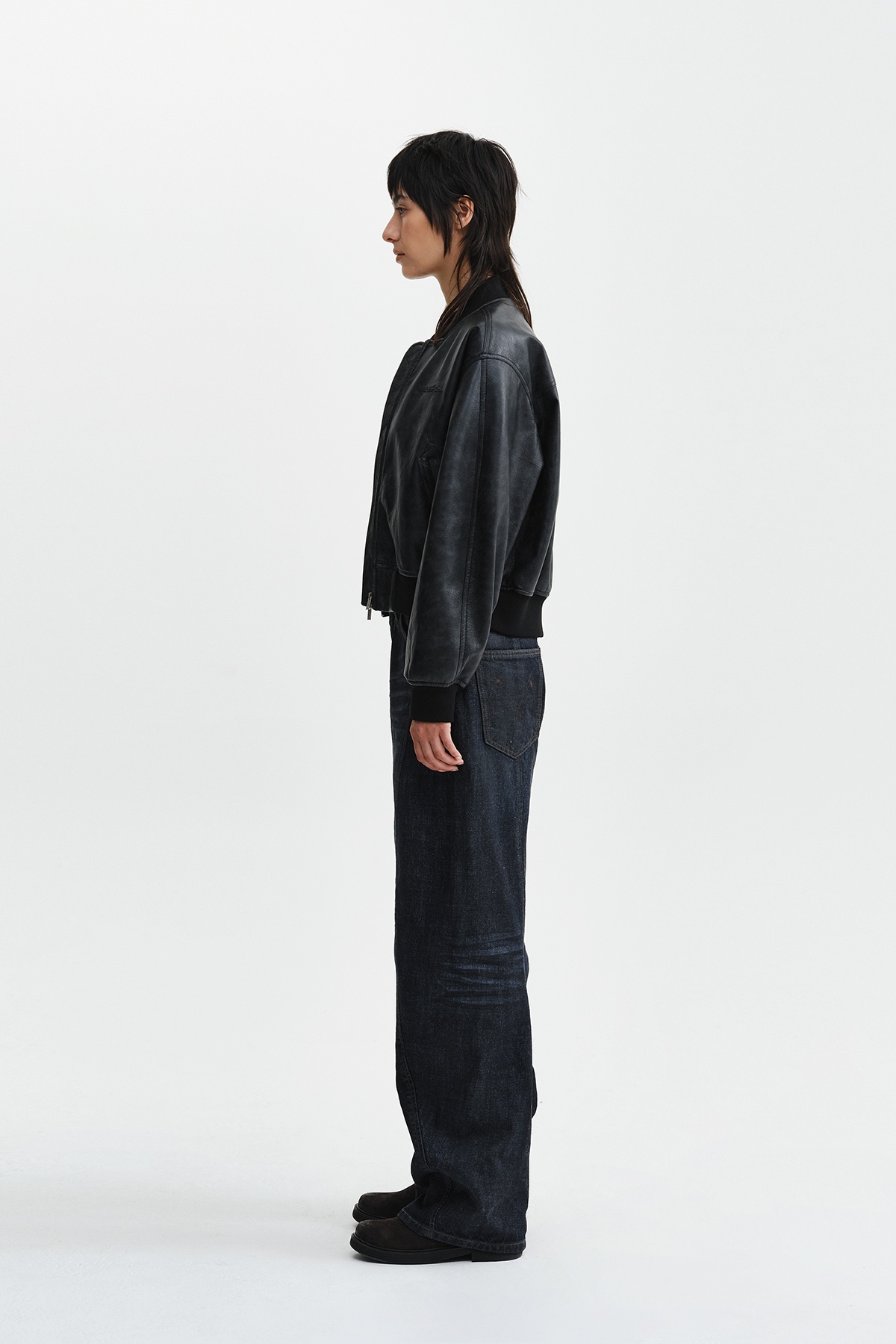 FAUX LEATHER RIB COLLAR BLOUSON FOR WOMEN
