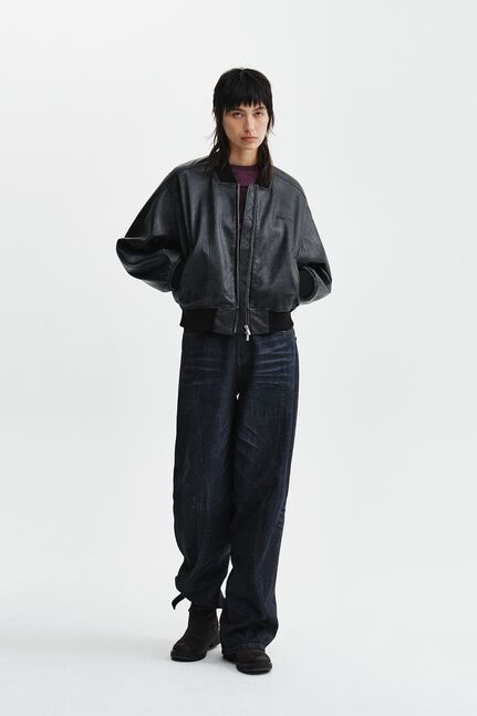 FAUX LEATHER RIB COLLAR BLOUSON FOR WOMEN