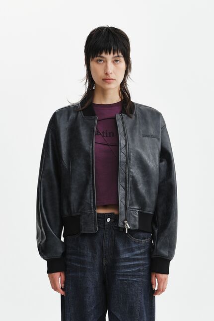 FAUX LEATHER RIB COLLAR BLOUSON FOR WOMEN