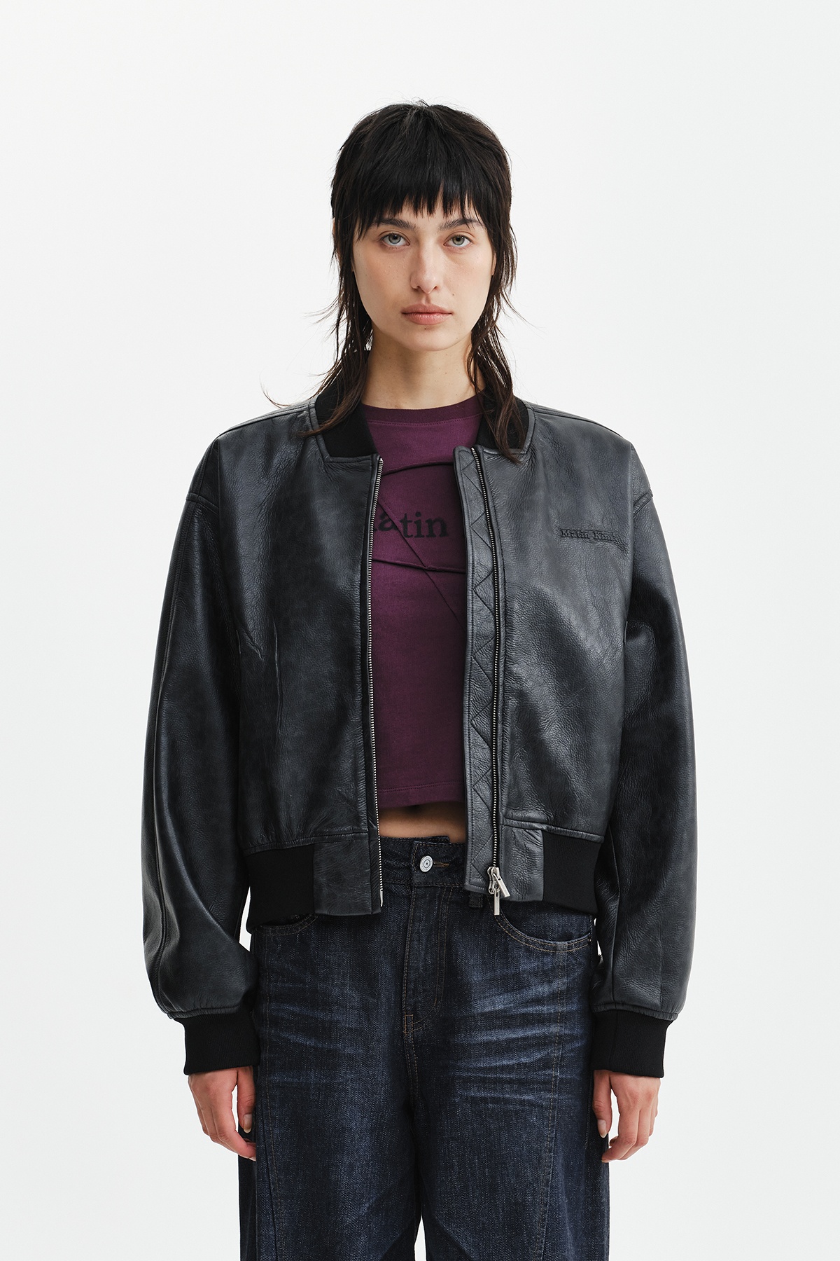 FAUX LEATHER RIB COLLAR BLOUSON FOR WOMEN