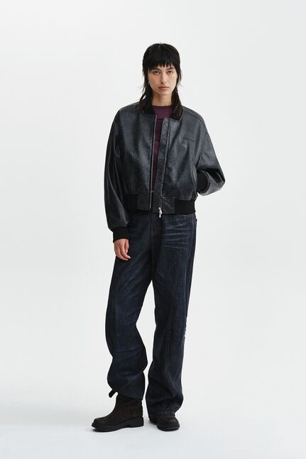 FAUX LEATHER RIB COLLAR BLOUSON FOR WOMEN