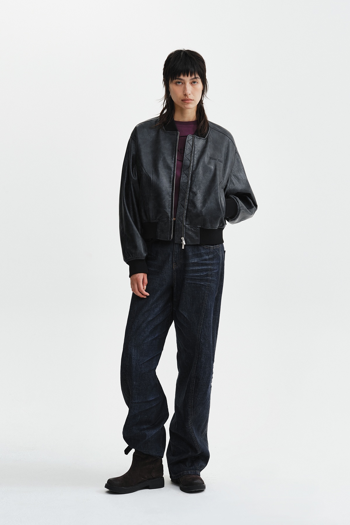 FAUX LEATHER RIB COLLAR BLOUSON FOR WOMEN