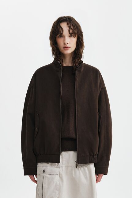 SMALL LOGO FAUX SUEDE HIGH NECK JUMPER
