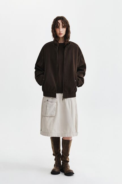 SMALL LOGO FAUX SUEDE HIGH NECK JUMPER