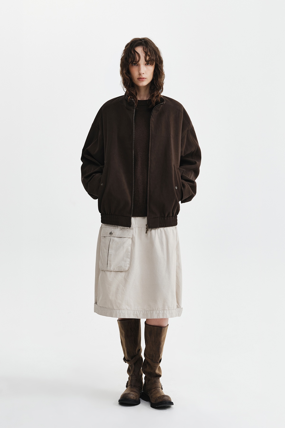 SMALL LOGO FAUX SUEDE HIGH NECK JUMPER