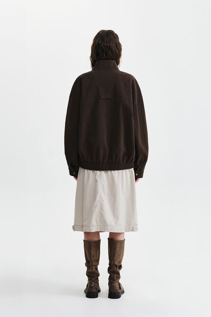 SMALL LOGO FAUX SUEDE HIGH NECK JUMPER