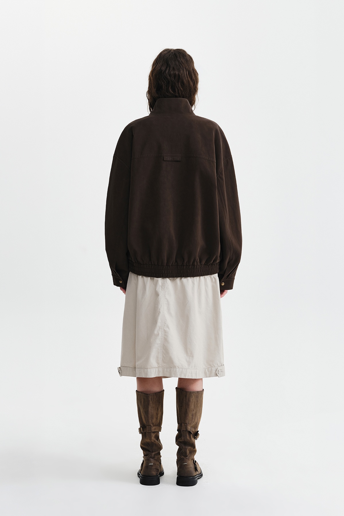 SMALL LOGO FAUX SUEDE HIGH NECK JUMPER