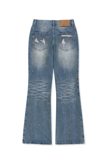 SLUB DAMAGE BOOTCUT DENIM PANTS