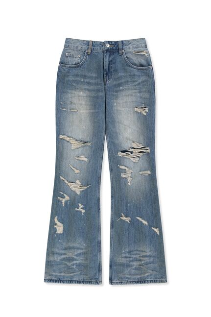 SLUB DAMAGE BOOTCUT DENIM PANTS
