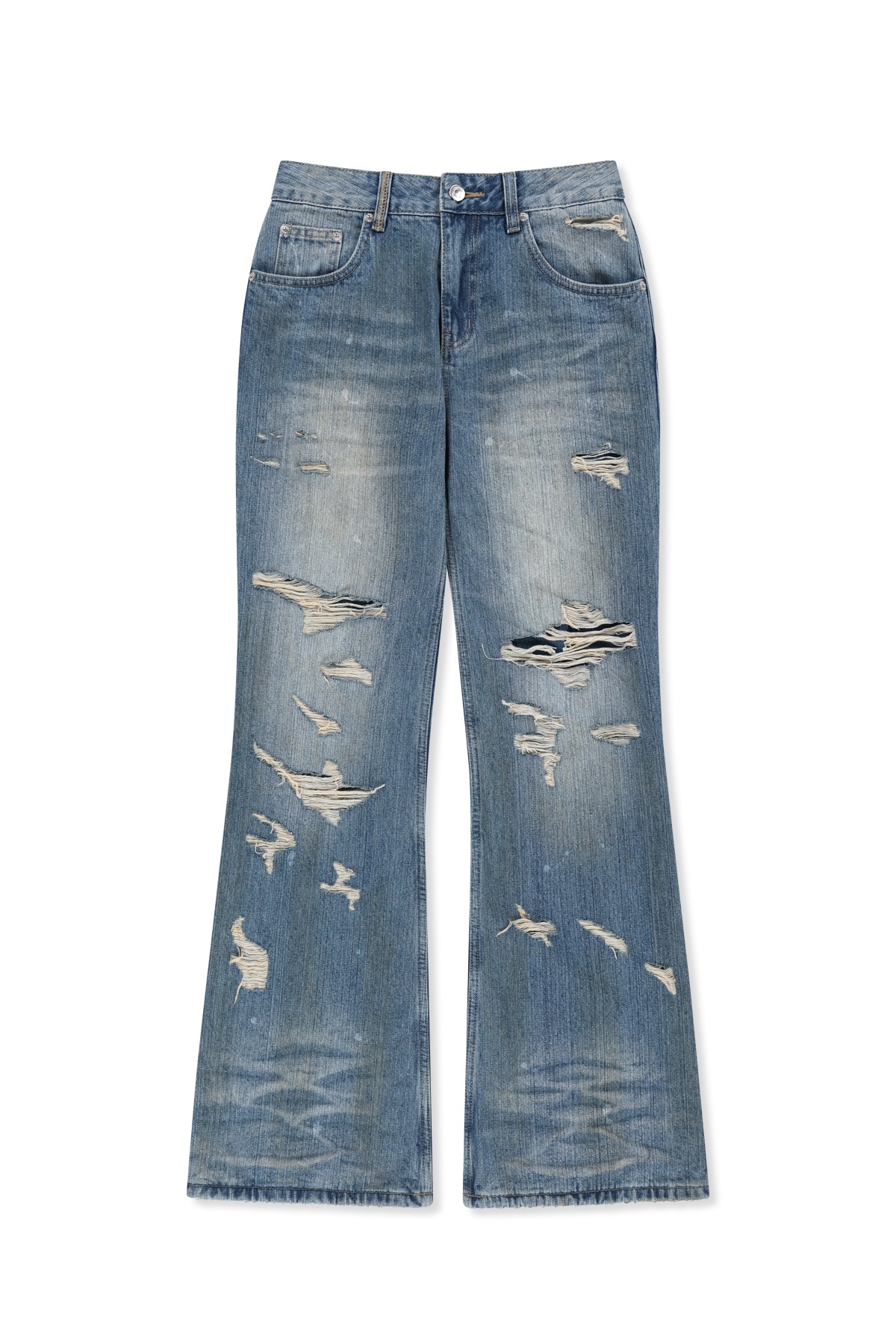 SLUB DAMAGE BOOTCUT DENIM PANTS