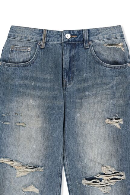 SLUB DAMAGE BOOTCUT DENIM PANTS