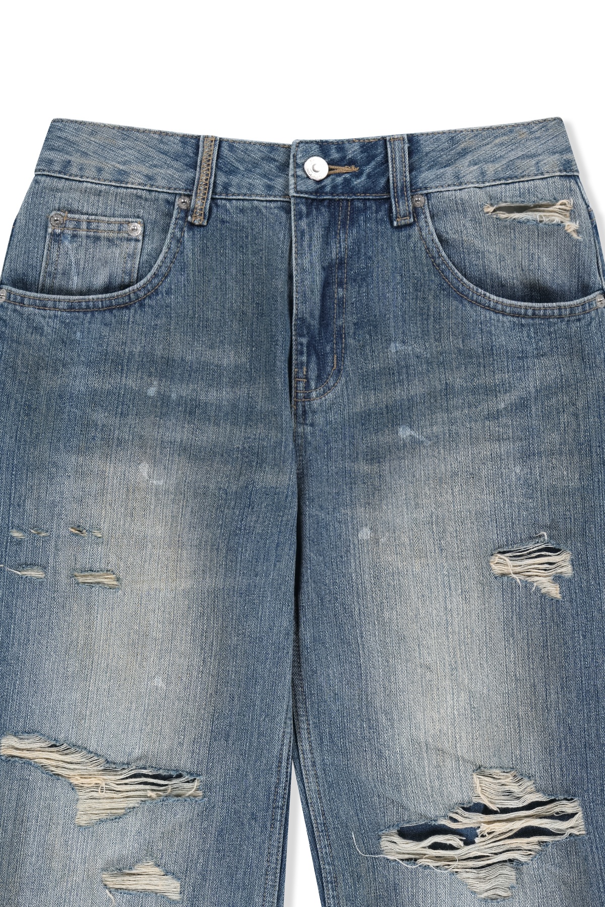 SLUB DAMAGE BOOTCUT DENIM PANTS