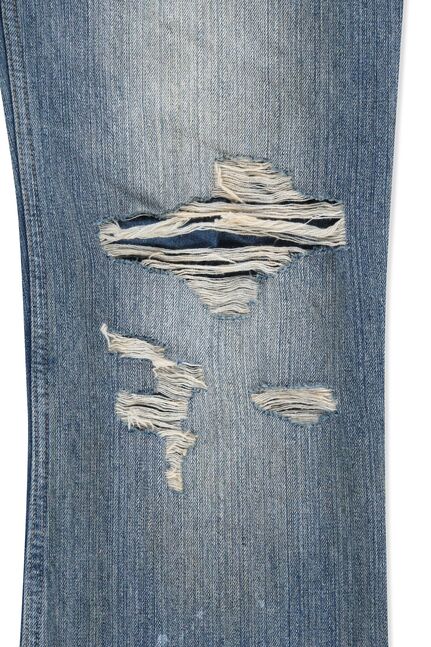 SLUB DAMAGE BOOTCUT DENIM PANTS