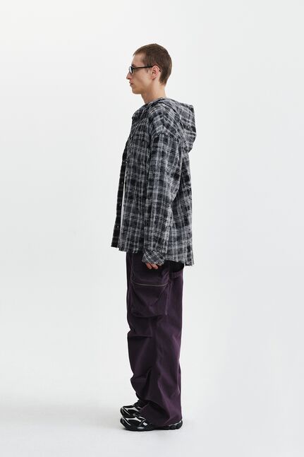 RAW CUT CHECK HOODED SHIRT