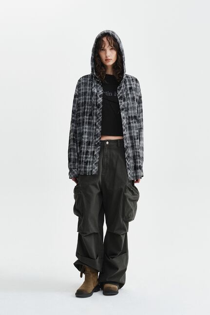 RAW CUT CHECK HOODED SHIRT