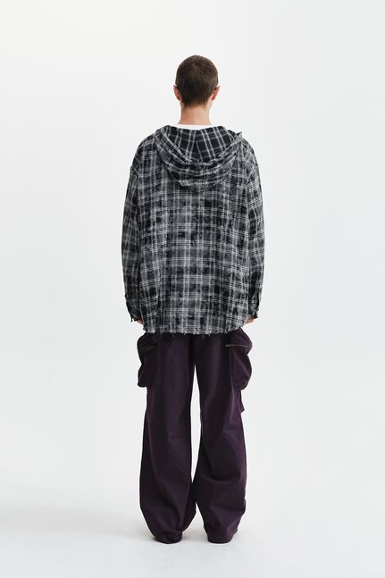 RAW CUT CHECK HOODED SHIRT