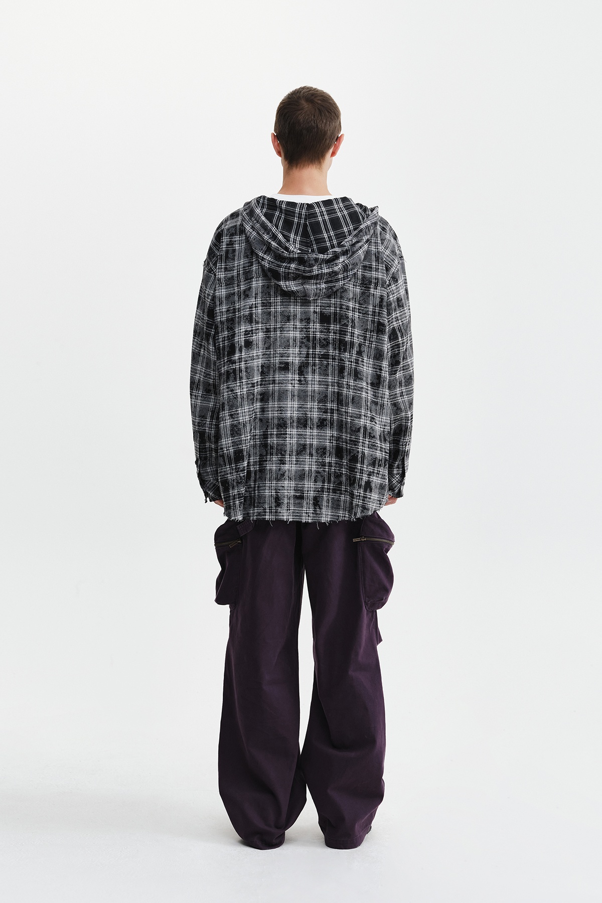 RAW CUT CHECK HOODED SHIRT