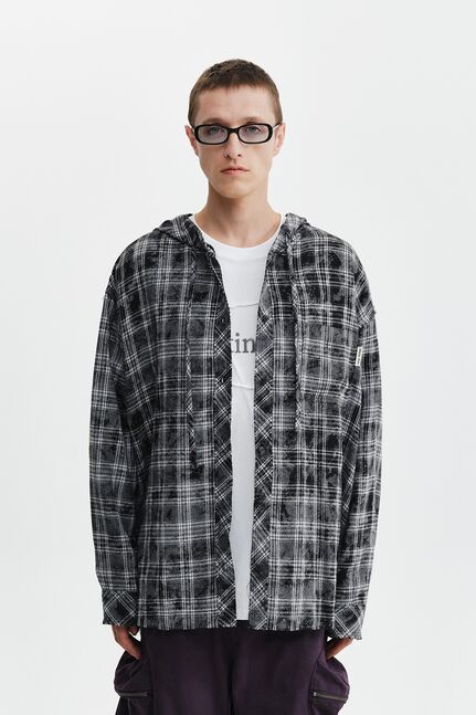 RAW CUT CHECK HOODED SHIRT
