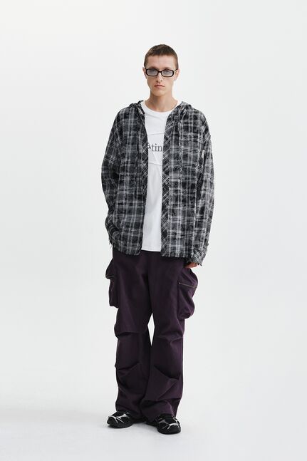 RAW CUT CHECK HOODED SHIRT