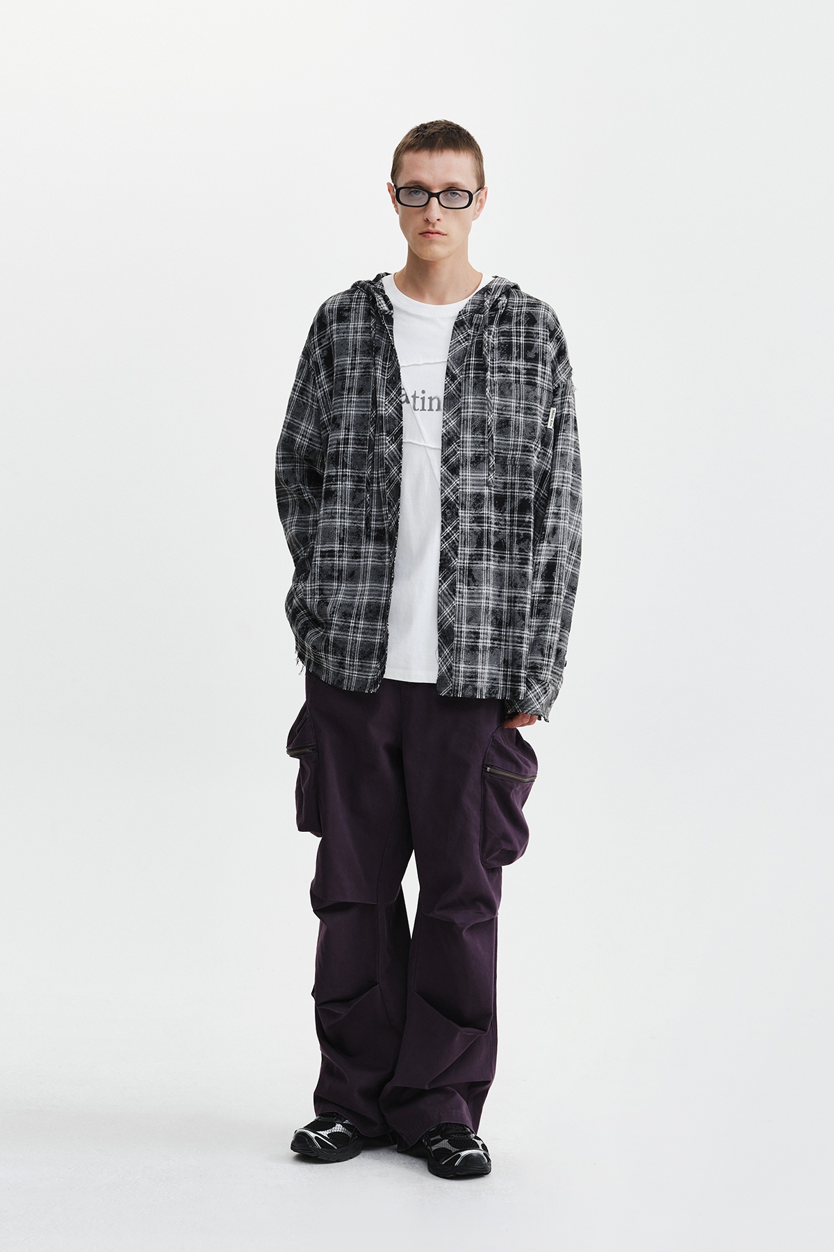 RAW CUT CHECK HOODED SHIRT
