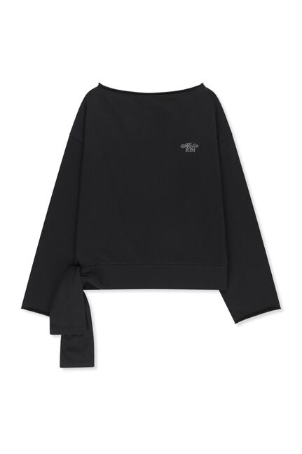 BACK LOGO RAW CUT BOAT NECK TOP