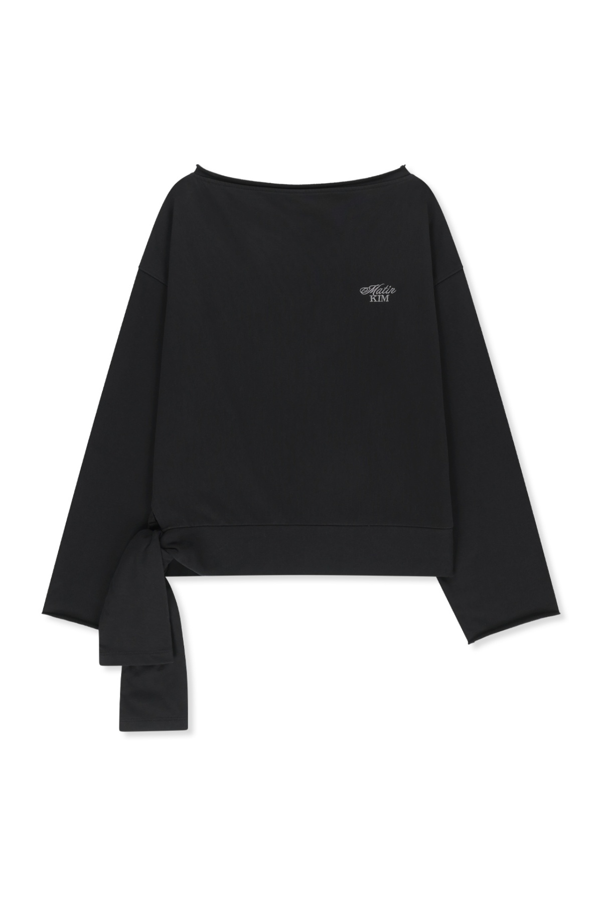 BACK LOGO RAW CUT BOAT NECK TOP