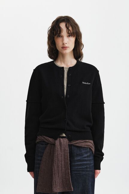 CASHMERE BLENDED CUTLINE ROUND CARDIGAN