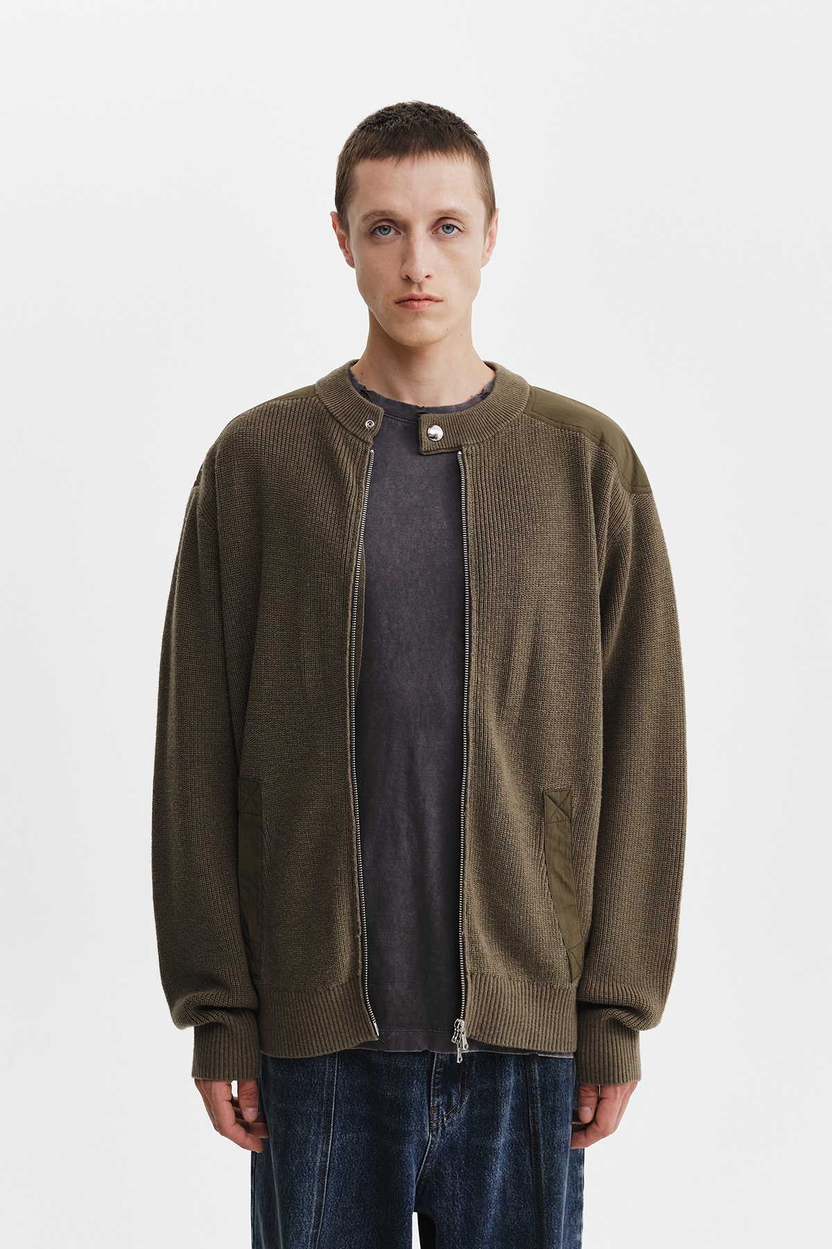 PATCH DETAIL KNIT ZIP UP FOR MEN