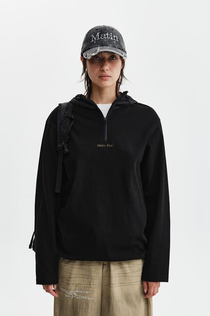 COLOR BLOCK HOODY QUARTER ZIP UP
