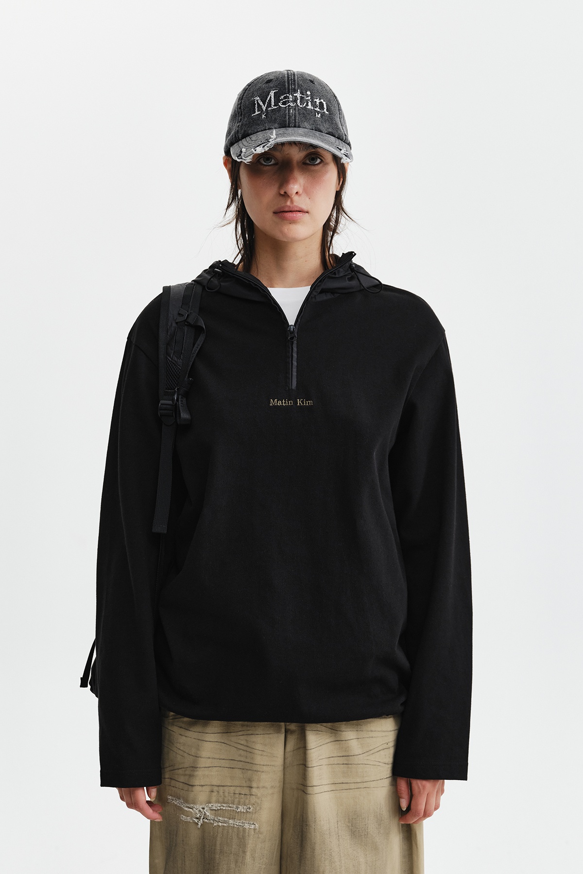 COLOR BLOCK HOODY QUARTER ZIP UP