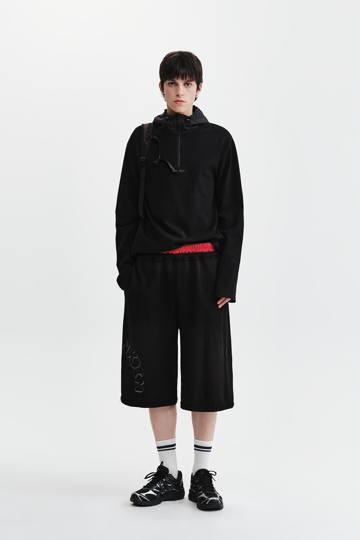COLOR BLOCK HOODY QUARTER ZIP UP