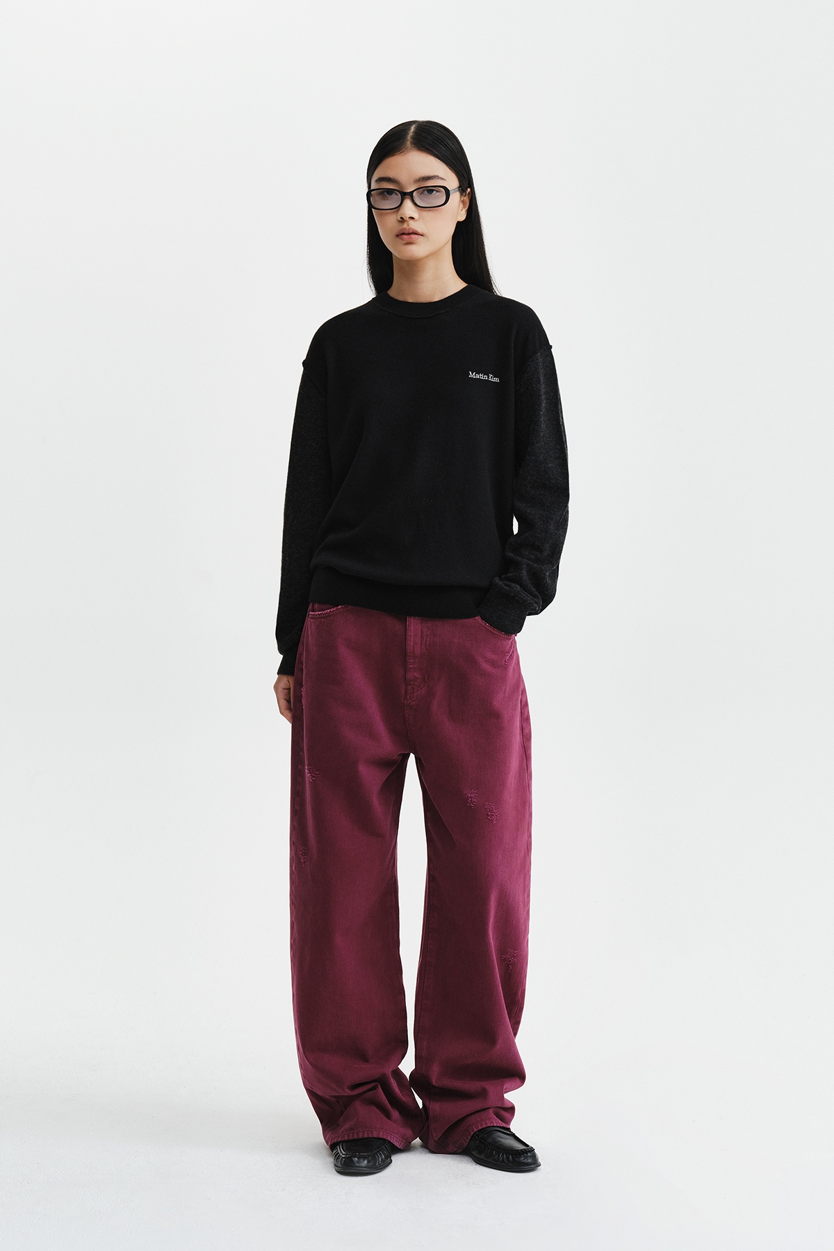 MATIN WAIST LOGO WIDE DENIM PANTS