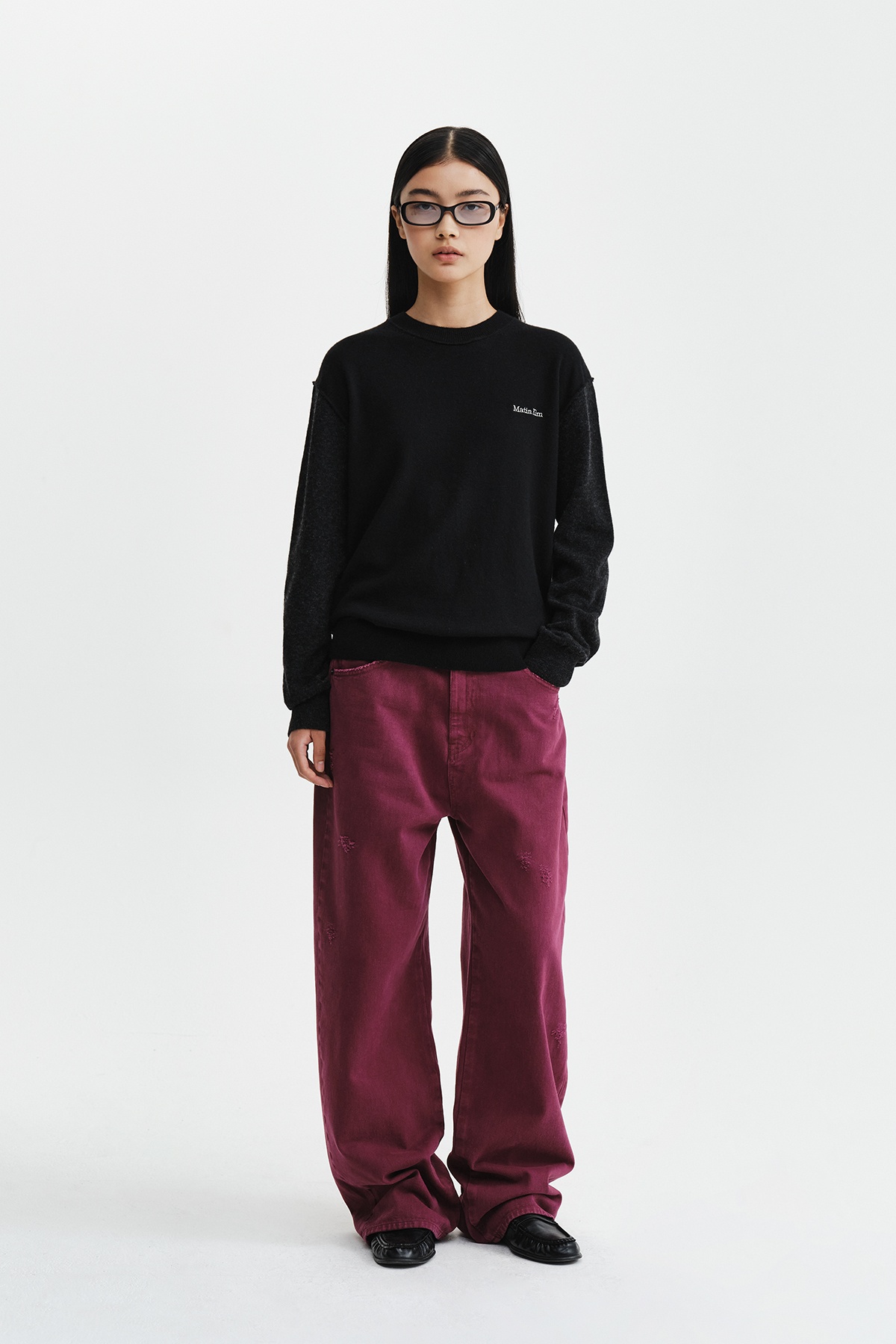 MATIN WAIST LOGO WIDE DENIM PANTS