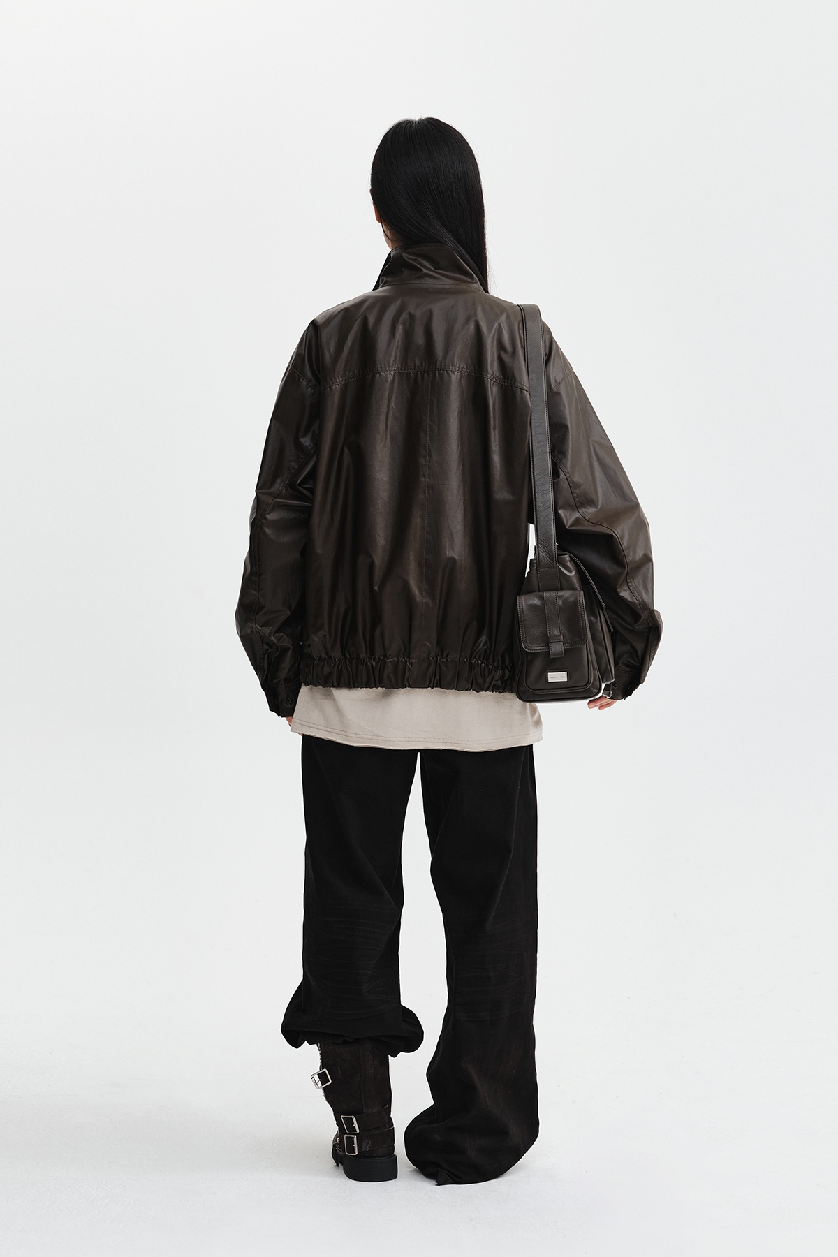 DISTRESSED HERRINGBONE WIDE PANTS