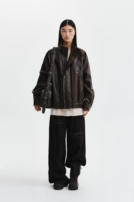 DISTRESSED HERRINGBONE WIDE PANTS