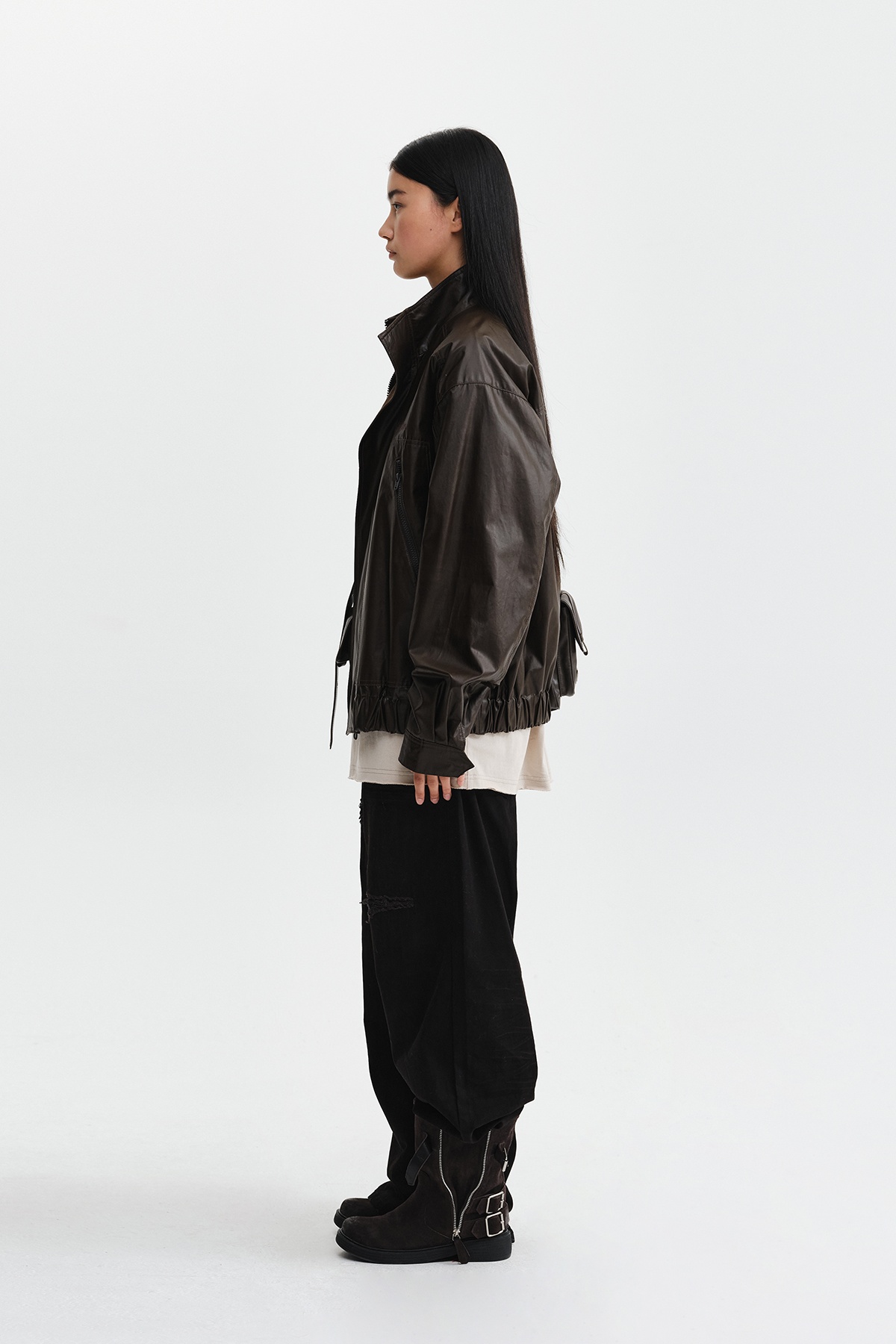 DISTRESSED HERRINGBONE WIDE PANTS