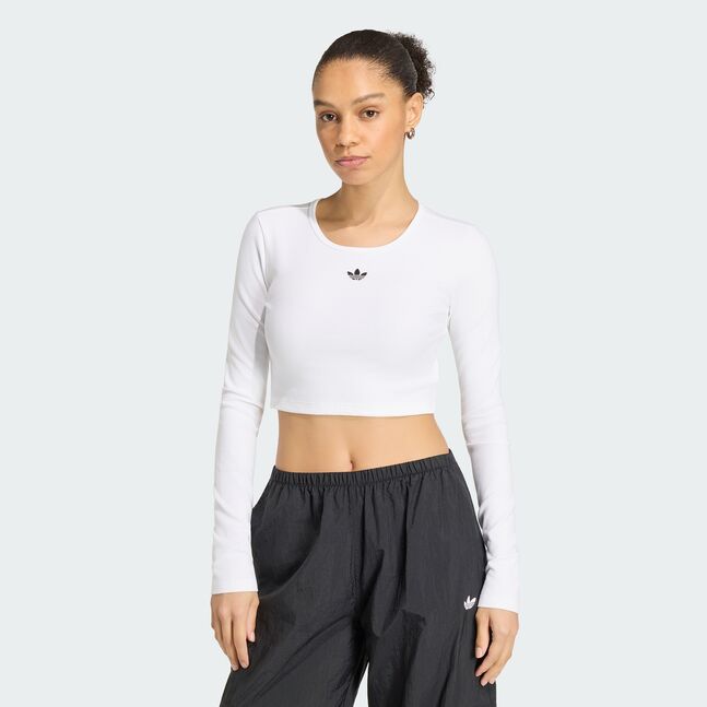 ESS RIB CROP LS WHITE