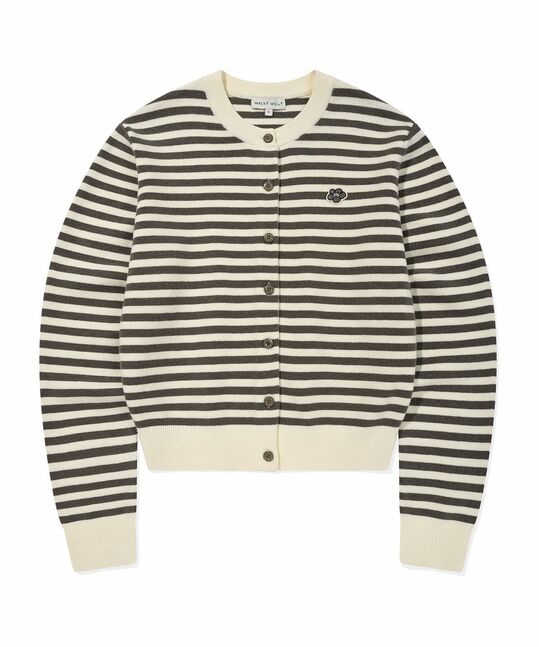 WOMEN'S STRIPE ROUND NECK CARDIGAN