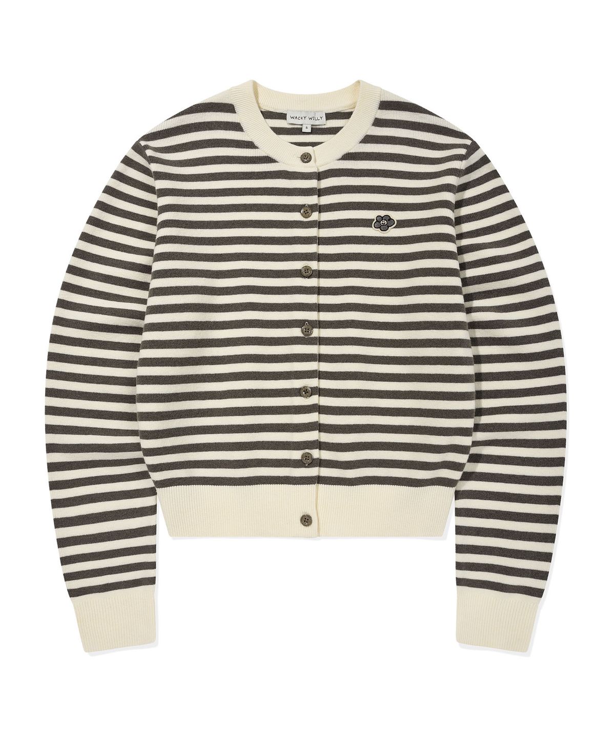 WOMEN'S STRIPE ROUND NECK CARDIGAN