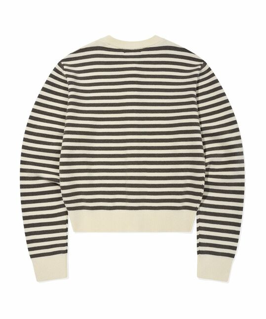 WOMEN'S STRIPE ROUND NECK CARDIGAN